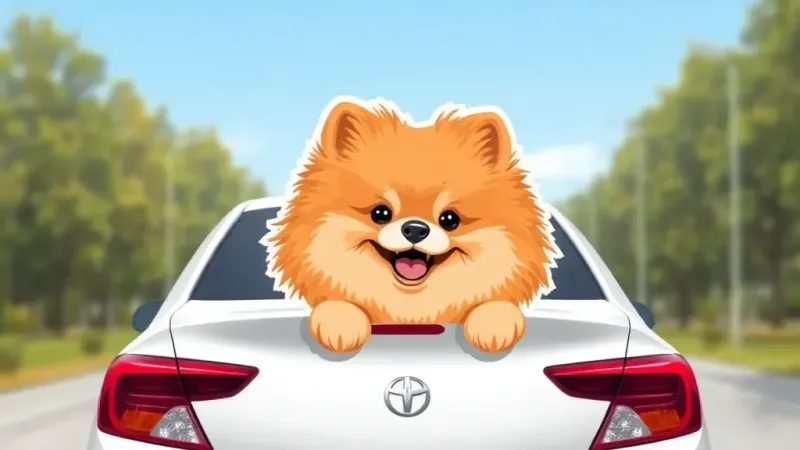 3D Pomeranian Decal Sparks Existential Road Whimsy